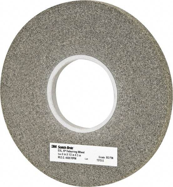 3M - 8" Diam, 1/2" Face Width, 3" Center Hole, Fine Grade, Silicon Carbide Deburring Wheel - Convolute, Extra Hard Density 9 Grade, 4,500 RPM - Benchmark Tooling