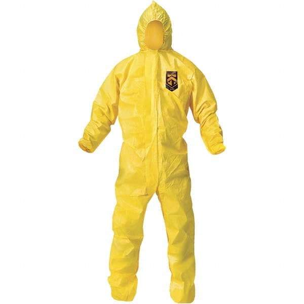 KleenGuard - Size XL Film Laminate Chemical Resistant Coveralls - Yellow, Zipper Closure, Elastic Cuffs, Elastic Ankles, Bound Seams - Benchmark Tooling