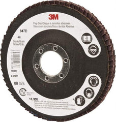 3M - 40 Grit, 4-1/2" Disc Diam, 7/8" Center Hole, Type 27 Ceramic Flap Disc - 13,300 Max RPM, Cloth Backing, Arbor Attaching System, Coated - Benchmark Tooling