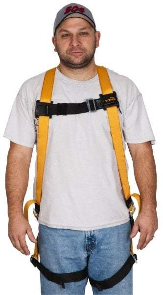 Miller - 400 Lb Capacity, Size Universal, Full Body Construction Safety Harness - Polyester, Mating Leg Strap, Mating Chest Strap, Yellow/Black - Benchmark Tooling