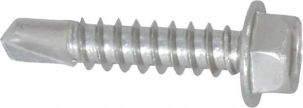 Value Collection - #12, Hex Washer Head, Hex Drive, 1" Length Under Head, #3 Point, Self Drilling Screw - Grade 410 Stainless Steel - Benchmark Tooling