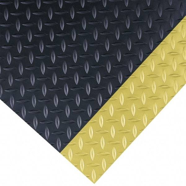 Wearwell - 75 Ft. Long x 3 Ft. Wide x 1/4 Inch Thick, Vinyl, Diamond Plate Surface Switchboard Matting - 30,000 V Max Dielectric Strength, 17,000 V Max Recommended Use, Black with Yellow Borders - Benchmark Tooling
