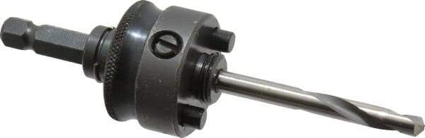 Starrett - 1-1/4 to 8-9/32" Tool Diam Compatibility, Straight Shank, Carbide-Tipped Integral Pilot Drill, Hole Cutting Tool Arbor - 3/8" Min Chuck, Hex Shank Cross Section, Threaded Shank Attachment, For SH, DH, CT & D Hole Saws - Benchmark Tooling