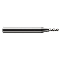 0.032″ Dia. × 1/8″ Shank × 0.048″ DOC × 1-1/2″ OAL, Carbide Uncoated, Stub|Standard , 4 Flute, Ballnose End Mill - Exact Industrial Supply