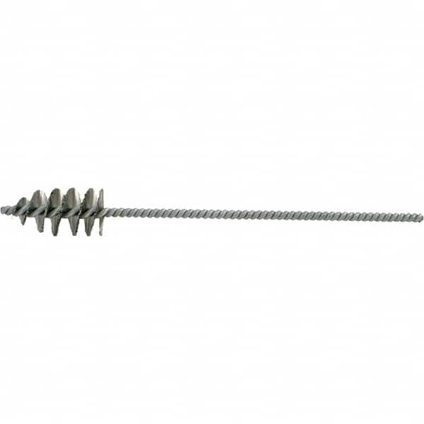 Brush Research Mfg. - 1-1/8" Diam Helical Stainless Steel Tube Brush - Single Spiral, 0.006" Filament Diam, 2-1/8" Brush Length, 10" OAL, 0.245" Diam Galvanized Steel Shank - Benchmark Tooling