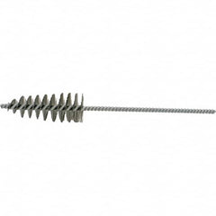 Brush Research Mfg. - 1.2" Diam Helical Stainless Steel Tube Brush - Single Spiral, 0.006" Filament Diam, 2-1/8" Brush Length, 10-1/2" OAL, 0.245" Diam Plastic Handle Shank - Benchmark Tooling