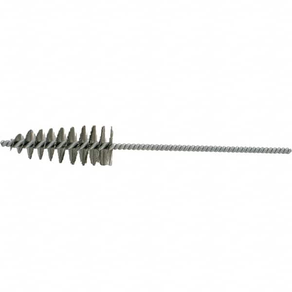 Brush Research Mfg. - 1-1/2" Diam Helical Steel Tube Brush - Single Spiral, 0.012" Filament Diam, 3-1/4" Brush Length, 10-1/2" OAL, 0.292" Diam Galvanized Steel Shank - Benchmark Tooling