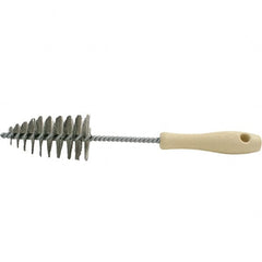 Brush Research Mfg. - 2.05" Diam Helical Stainless Steel Tube Brush - Single Spiral, 0.006" Filament Diam, 3-5/8" Brush Length, 12" OAL, 0.292" Diam Plastic Handle Shank - Benchmark Tooling