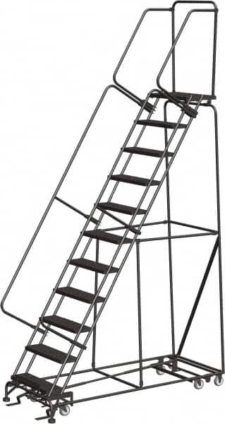 Ballymore - 143" 11 Step All-Directional Ladder - Rolling Safety Ladder, 450 Lb Capacity, 110" Platform Height, 32" Base Width x 80" Depth, Perforated Tread - Benchmark Tooling