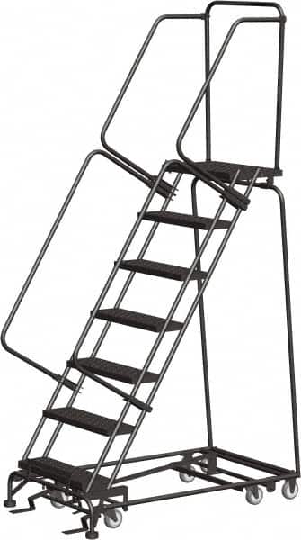Ballymore - 103" 7 Step Ladder - Rolling Safety Ladder, 450 Lb Capacity, 70" Platform Height, 30" Base Width x 55" Depth, Heavy-Duty Serrated Grating - Benchmark Tooling