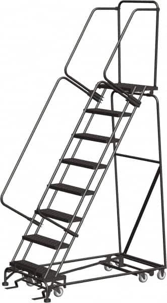 Ballymore - 113" 8 Step Ladder - Rolling Safety Ladder, 450 Lb Capacity, 80" Platform Height, 32" Base Width x 61" Depth, Heavy-Duty Serrated Grating - Benchmark Tooling