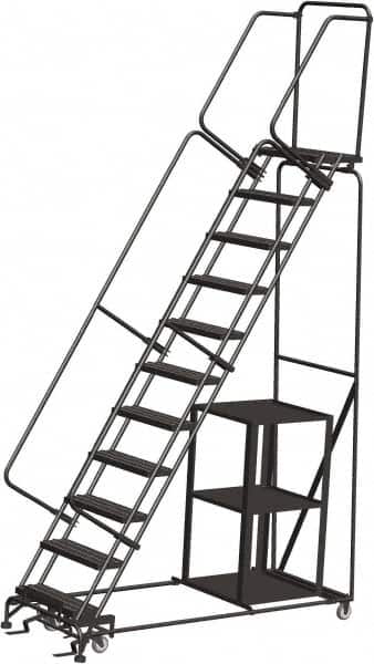 Ballymore - 143" 11 Step Ladder - Safety Stock Picking Ladder, 450 Lb Capacity, 110" Platform Height, 32" Base Width x 80" Depth, Expanded Metal Tread - Benchmark Tooling