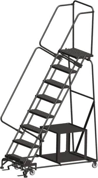 Ballymore - 113" 8 Step Ladder - Safety Stock Picking Ladder, 450 Lb Capacity, 80" Platform Height, 32" Base Width x 61" Depth, Perforated Tread - Benchmark Tooling