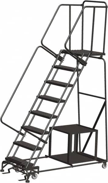 Ballymore - 113" 8 Step Ladder - Safety Stock Picking Ladder, 450 Lb Capacity, 80" Platform Height, 32" Base Width x 68" Depth, Perforated Tread - Benchmark Tooling