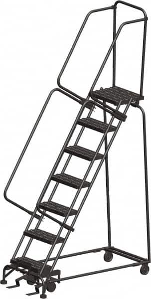 Ballymore - 103" 7 Step Ladder - Rolling Safety Ladder, 450 Lb Capacity, 70" Platform Height, 30" Base Width x 55" Depth, Perforated Tread - Benchmark Tooling