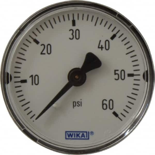 Wika - 2" Dial, 1/4 Thread, 0-60 Scale Range, Pressure Gauge - Center Back Connection Mount, Accurate to 3-2-3% of Scale - Benchmark Tooling