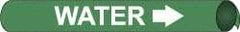 NMC - Pipe Marker with Water Legend and Arrow Graphic - 8 to 10" Pipe Outside Diam, White on Green - Benchmark Tooling