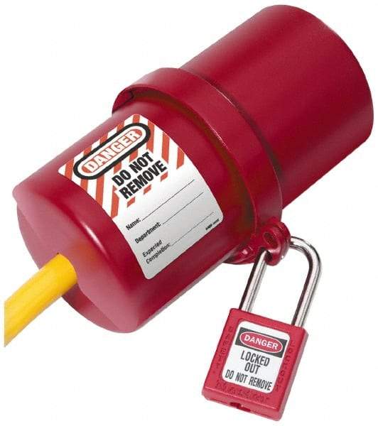 NMC - Plastic Plug Lockout - 3" Plug Size, 3/4 Max Cord Diam, 6" Lockout Length, 1 Padlock - Benchmark Tooling