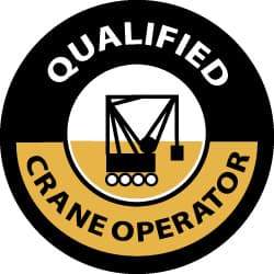 NMC - Qualified Crane Operator, Hard Hat Label - Black & Yellow on White, 2" Thick, For Accident Prevention - Benchmark Tooling