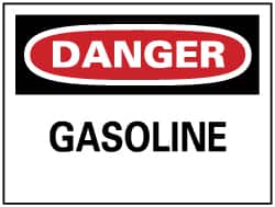 NMC - Hazardous Materials Label, Header: DANGER - Legend: Danger - Gasoline, English, Red, Black & White, 5" Long x 3" High, Sign Muscle Finish - Benchmark Tooling