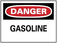 NMC - Hazardous Materials Label, Header: DANGER - Legend: Danger - Gasoline, English, Red, Black & White, 5" Long x 3" High, Sign Muscle Finish - Benchmark Tooling