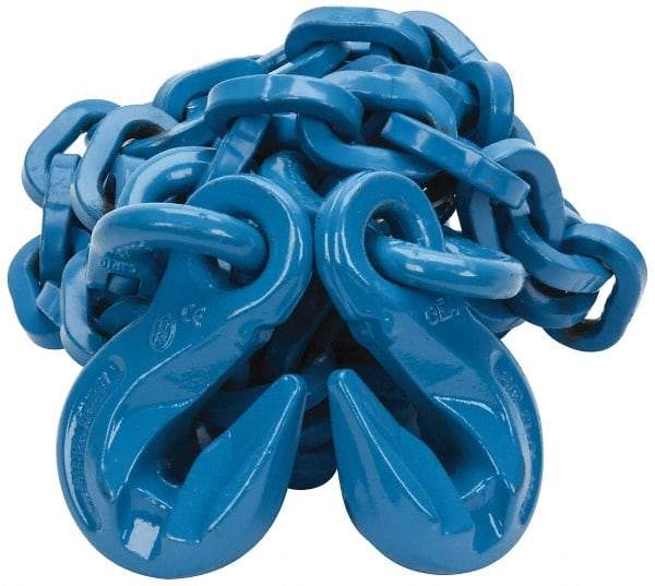 Pewag - 10' Long, 10,600 Lb Basket Capacity, 10,600 Lb Vertical Capacity, 1 Ply, Alloy Steel Web Sling - 10,600 Lb Choker Capacity, SGG Chain Sling, 3/8" Diam Chain, Blue, with 1 Grab Hook on Each End - Benchmark Tooling