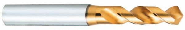 OSG - #76 150° Spiral Flute Vanadium High Speed Steel Screw Machine Drill Bit - TiN Finish, Right Hand Cut, 3mm Flute Length, 38mm OAL, Faceted Point, Straight Shank - Benchmark Tooling