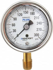 Ashcroft - 2-1/2" Dial, 1/4 Thread, 0-300 Scale Range, Pressure Gauge - Lower Connection Mount, Accurate to 1% of Scale - Benchmark Tooling