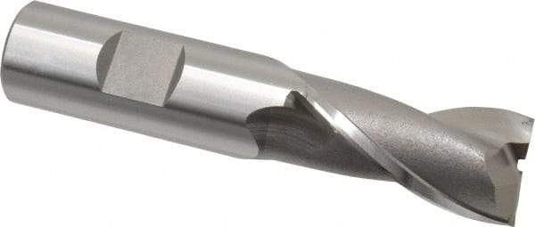 OSG - 20mm, 1-1/2" LOC, 3/4" Shank Diam, 3-3/4" OAL, 2 Flute, Cobalt Square End Mill - Single End, Uncoated, Spiral Flute, 30° Helix, Centercutting, Right Hand Cut, Right Hand Flute, Series 580 - Benchmark Tooling