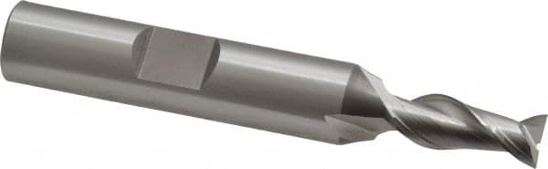 OSG - 1/4", 5/8" LOC, 3/8" Shank Diam, 2-7/16" OAL, 2 Flute, Cobalt Square End Mill - Single End, Uncoated, Spiral Flute, 45° Helix, Centercutting, Right Hand Cut, Right Hand Flute, Series 530 - Benchmark Tooling