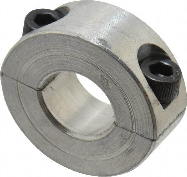 Climax Metal Products - 7/16" Bore, Aluminum, Two Piece Two Piece Split Shaft Collar - 15/16" Outside Diam, 3/8" Wide - Benchmark Tooling