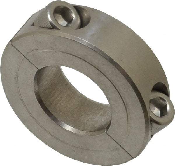 Climax Metal Products - 13/16" Bore, Stainless Steel, Two Piece Two Piece Split Shaft Collar - 1-5/8" Outside Diam, 1/2" Wide - Benchmark Tooling