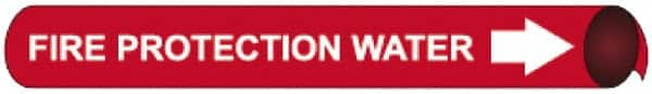 NMC - Pipe Marker with Fire Protection Water Legend and Arrow Graphic - 1-1/8 to 2-3/8" Pipe Outside Diam, White on Red - Benchmark Tooling