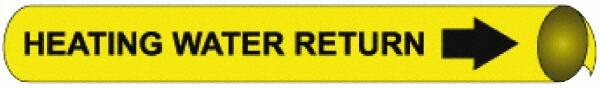 NMC - Pipe Marker with Heating Water Return Legend and Arrow Graphic - 1-1/8 to 2-3/8" Pipe Outside Diam, Black on Yellow - Benchmark Tooling