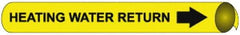NMC - Pipe Marker with Heating Water Return Legend and Arrow Graphic - 4-5/8 to 5-7/8" Pipe Outside Diam, Black on Yellow - Benchmark Tooling