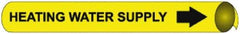 NMC - Pipe Marker with Heating Water Supply Legend and Arrow Graphic - 4-5/8 to 5-7/8" Pipe Outside Diam, Black on Yellow - Benchmark Tooling