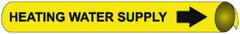 NMC - Pipe Marker with Heating Water Supply Legend and Arrow Graphic - 6 to 8" Pipe Outside Diam, Black on Yellow - Benchmark Tooling
