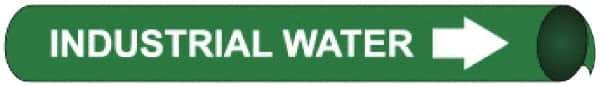 NMC - Pipe Marker with Industrial Water Legend and Arrow Graphic - 1-1/8 to 2-3/8" Pipe Outside Diam, White on Green - Benchmark Tooling