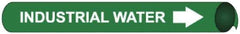 NMC - Pipe Marker with Industrial Water Legend and Arrow Graphic - 1-1/8 to 2-3/8" Pipe Outside Diam, White on Green - Benchmark Tooling