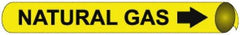 NMC - Pipe Marker with Natural Gas Legend and Arrow Graphic - 4-5/8 to 5-7/8" Pipe Outside Diam, Black on Yellow - Benchmark Tooling