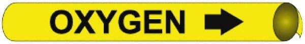 NMC - Pipe Marker with Oxygen Legend and Arrow Graphic - 1-1/8 to 2-3/8" Pipe Outside Diam, Black on Yellow - Benchmark Tooling