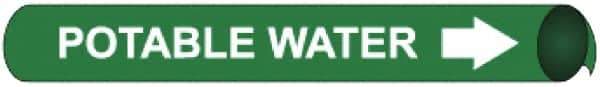 NMC - Pipe Marker with Potable Water Legend and Arrow Graphic - 2-1/2 to 3-1/4" Pipe Outside Diam, White on Green - Benchmark Tooling