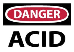 NMC - Hazardous Materials Label, Header: DANGER - Legend: Danger - Acid, English, Red, Black & White, 5" Long x 3" High, Sign Muscle Finish - Benchmark Tooling
