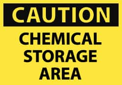 NMC - Hazardous Materials Label, Header: CAUTION - Legend: Caution - Chemical Storage Area, English, Black & Yellow, 5" Long x 3" High, Sign Muscle Finish - Benchmark Tooling