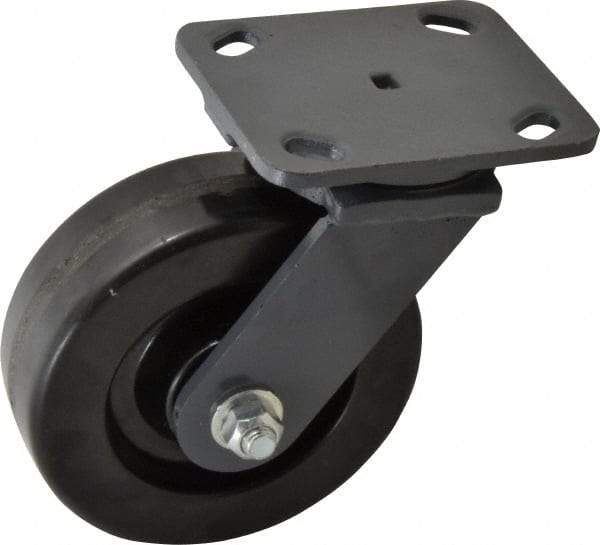 Hamilton - 6" Diam x 2" Wide x 7-1/2" OAH Top Plate Mount Swivel Caster - Phenolic, 1,200 Lb Capacity, Roller Bearing, 4 x 5" Plate - Benchmark Tooling