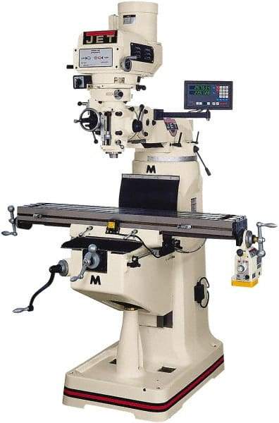 Jet - 9" Table Width x 42" Table Length, Variable Speed Pulley Control, 3 Phase Knee Milling Machine - R8 Spindle Taper, 3 hp - Benchmark Tooling