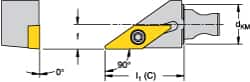 Kennametal - Left Hand Cut, Size KM16, VBMT 160408 Insert Compatiblity, External Modular Turning & Profiling Cutting Unit Head - 10mm Ctr to Cutting Edge, 30mm Head Length, Through Coolant, Series Micro Screw-On - Benchmark Tooling