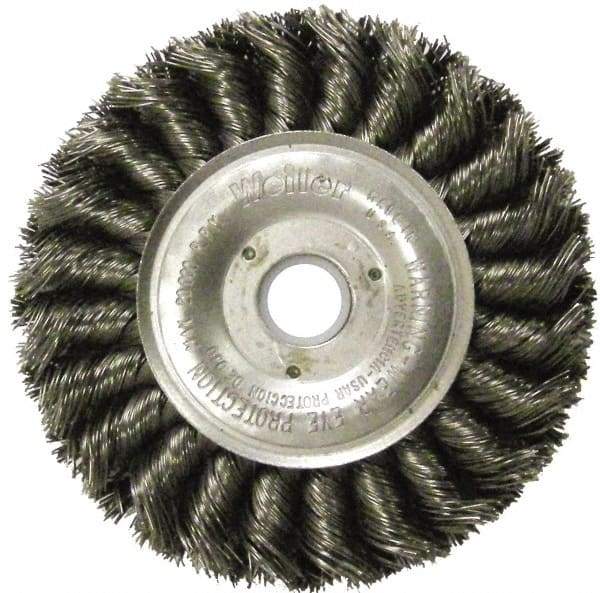 Weiler - 12" OD, 1-1/4" Arbor Hole, Knotted Steel Wheel Brush - 3/4" Face Width, 2-3/4" Trim Length, 0.0118" Filament Diam, 3,600 RPM - Benchmark Tooling