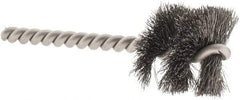 Weiler - 1-1/8" Diam Helical Steel Tube Brush - 0.008" Filament Diam, 1" Brush Length, 3-1/2" OAL, 1/4" Diam Stainless Steel Shank - Benchmark Tooling
