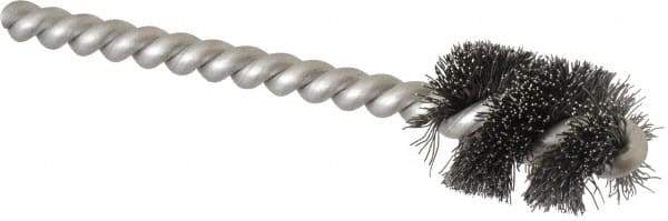 Weiler - 3/4" Diam Helical Steel Tube Brush - 0.008" Filament Diam, 1" Brush Length, 3-1/2" OAL, 7/32" Diam Stainless Steel Shank - Benchmark Tooling